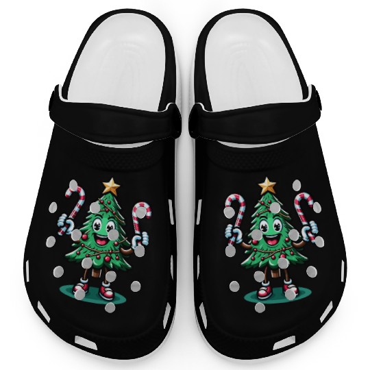 Happy Christmas Tree With Candy Canes Retro Clogs