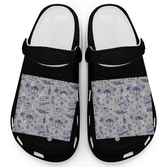 Elegant Blue Christmas Pattern Clogs