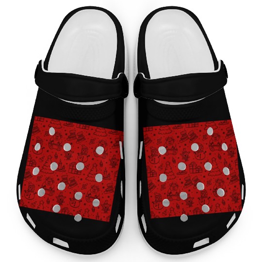 Christmas Icons on a Red Background Clogs