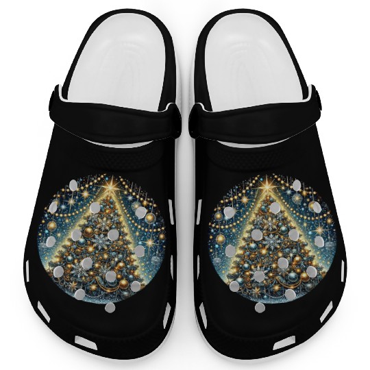 Sparkling Christmas Tree with Golden Glow Clogs