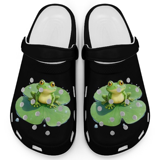 Cheerful Frog on Lily Pad Clogs