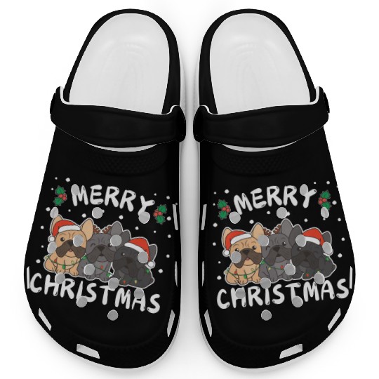 Merry Christmas Cute French Bulldog Festive Clogs