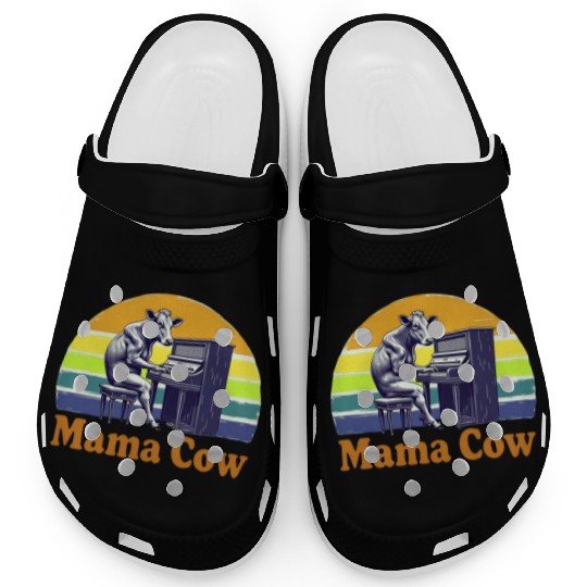 Mama Cow Playing Piano Retro Design Clogs