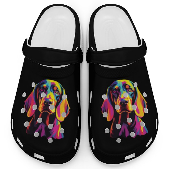 Watercolor Colorful Black And Tan Coonhound Clogs