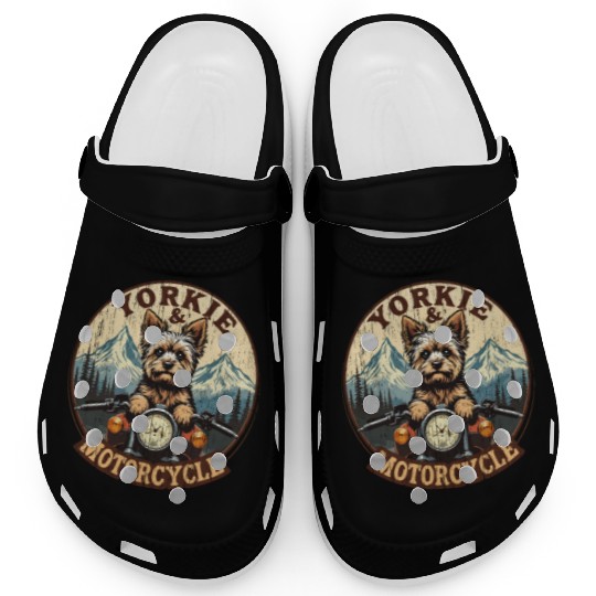 Retro Yorkie And Motorcycle Dog Lovers Funny Motor Clogs