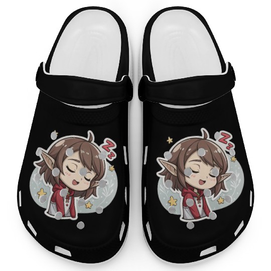 Adorable Sleepy Elf Art Print for Cozy Comfort Clogs