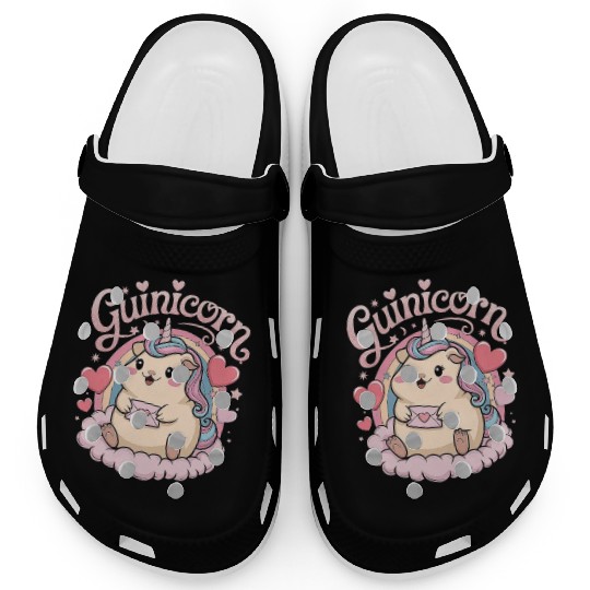 Adorable Guinea Pig Unicorn Fantasy Art with Heart Clogs