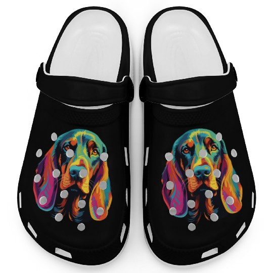Watercolor Colorful Black And Tan Coonhound Clogs