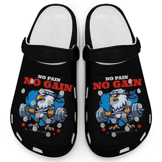 No Pain No Gain Bodybuilding USA America Clogs