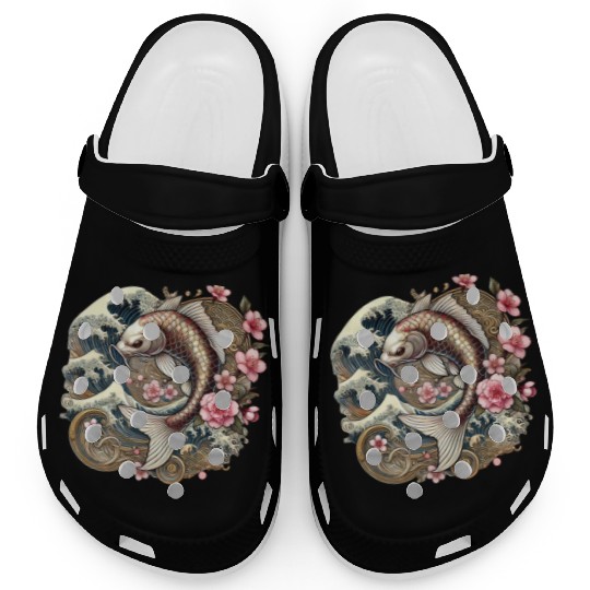 Elegant Koi Fish and Cherry Blossom Design Clogs