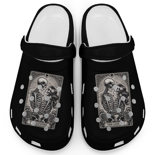 Vintage Gothic Skeleton Couple Tarot Card Clogs