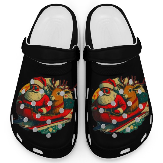 Christmas Santa Claus and Reindeer Vintage Retro Clogs