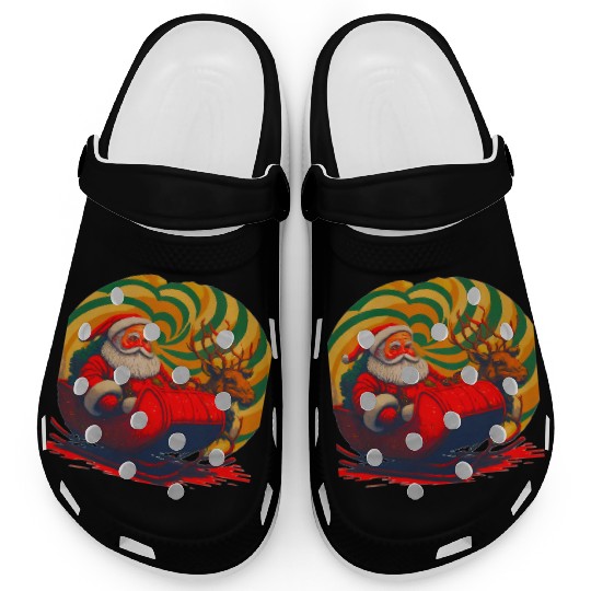 Santa Claus in Sleigh with Reindeer Christmas Clogs