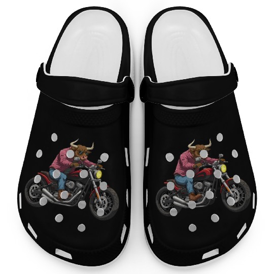 Bull Riding Motorcycle Illustration Clogs