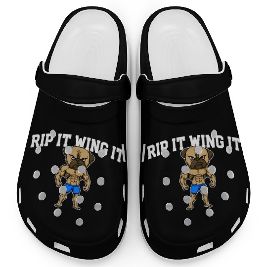 Rip It Wing It Funny Workout Humor Gym Sayings Clogs