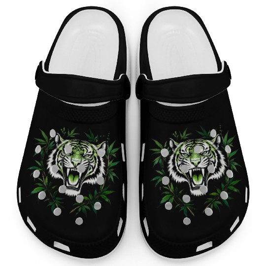 Fierce Green Tiger with Bamboo Branches Clogs