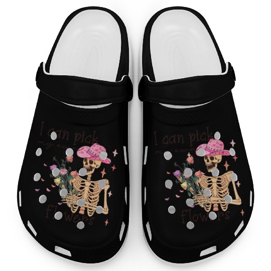 Funny Cowboy Skeleton with Flowers Clogs
