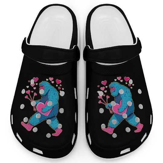Bigfoot Heart Valentine's Day Boys Girls Kids Lov Clogs
