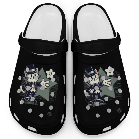 Happy Retro Cartoon Cat in Tuxedo with Star Clogs