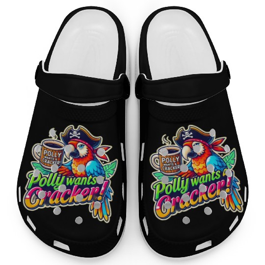 pirate parrot holding a coffee cup design Clogs