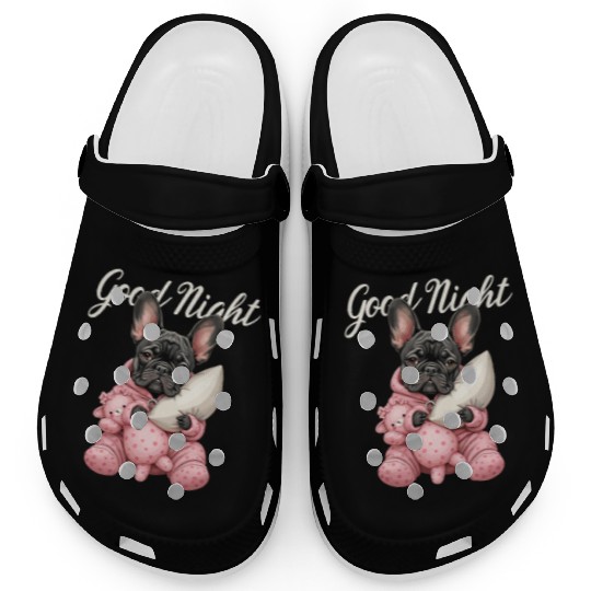 Cute Good Night French Bulldog Pajamas Clogs