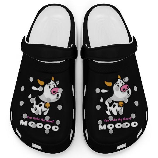 You Make My Heart Moo! Cow Valentines Day Clogs