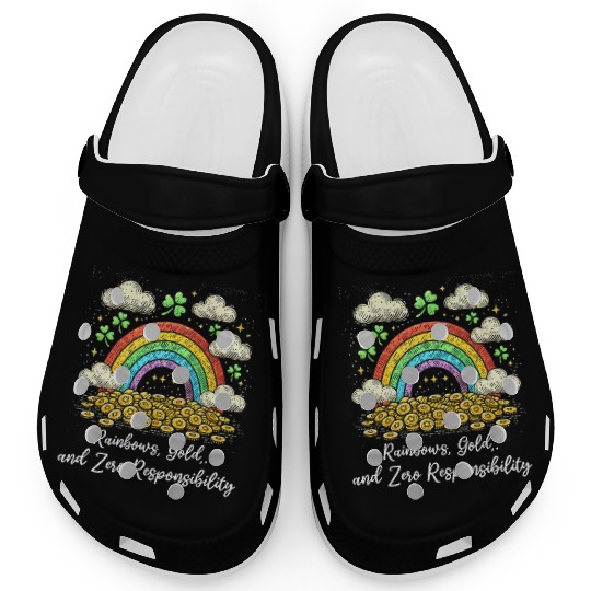 Lucky Rainbow and Gold Design Clogs