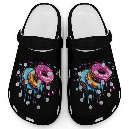 drippy flying donuts graphic design Clogs