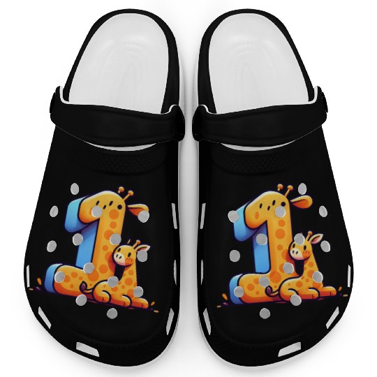 Cheerful Giraffe with Number 1 Design Clogs
