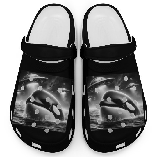 Killer whale Funny Graphic Selfie with UFOs Weird Clogs