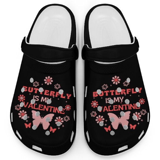 butterfly Is My Valentine Floral Cute butterfly Clogs