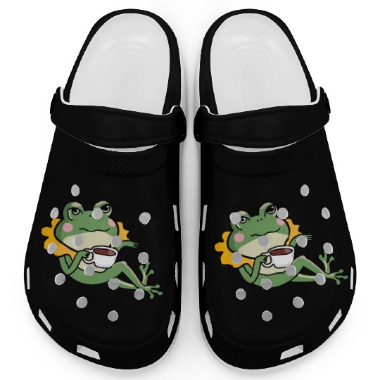 Relaxing Green Frog coffee Lover Clogs - Unique