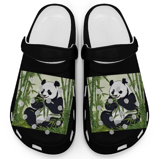 Chill Panda Eating Bamboo Cute Relaxed Design Clogs