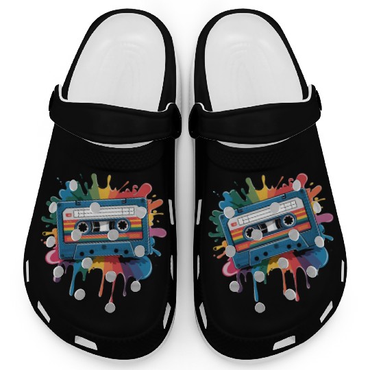 80s Retro Cassette Splash Classic Cassette Tape Clogs