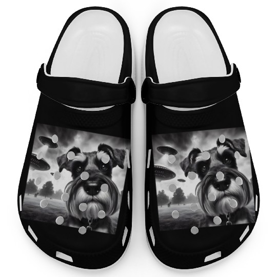 Miniature 2 Schnauzer Funny Graphic Selfie UFOs We Clogs
