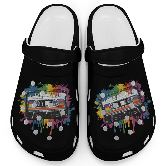 80s Retro Cassette Splash Classic Cassette Tape Clogs