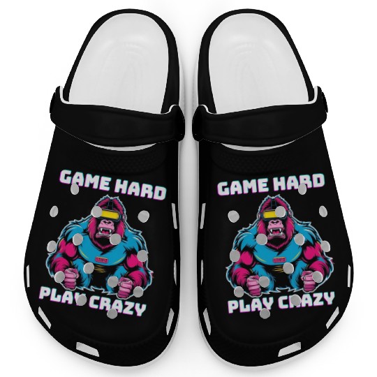 Game Hard Play Crazy Gorilla Gamer Clogs Gaming