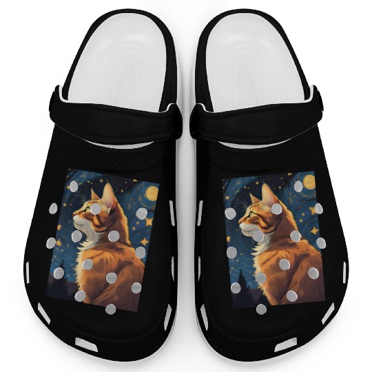 Cat painting red black cat Clogs