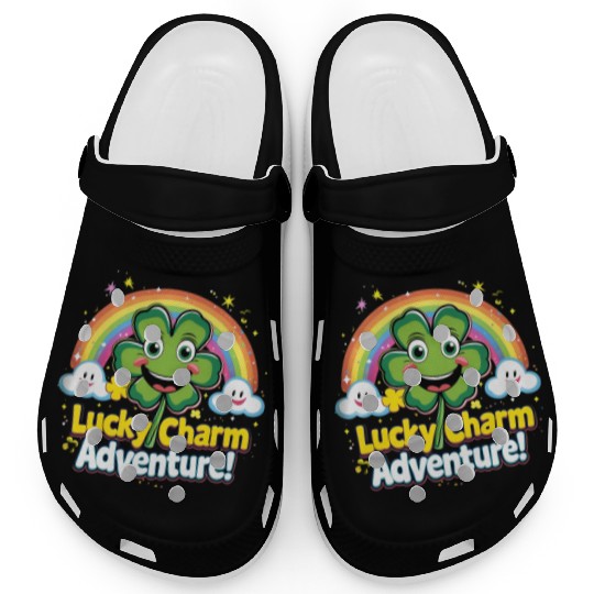 Cheerful Lucky Clover and Rainbow Sparkles Scene Clogs