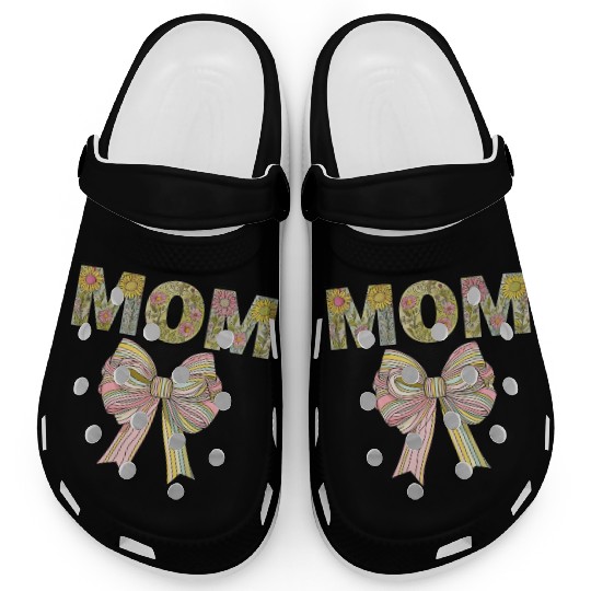 Floral MOM Design with Pastel Ribbon Bow Clogs