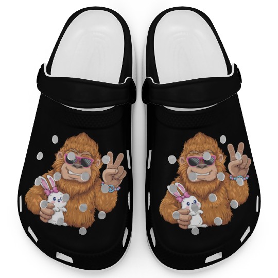 Bigfoot And Bunny Happy Easter Funny Clogs