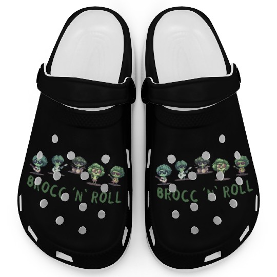 Rock And Roll Broccoli Fun Guitar Rock Band Humor Clogs
