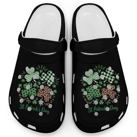 Plaid Leopard Print Shamrock St. Patrick's Day Clogs