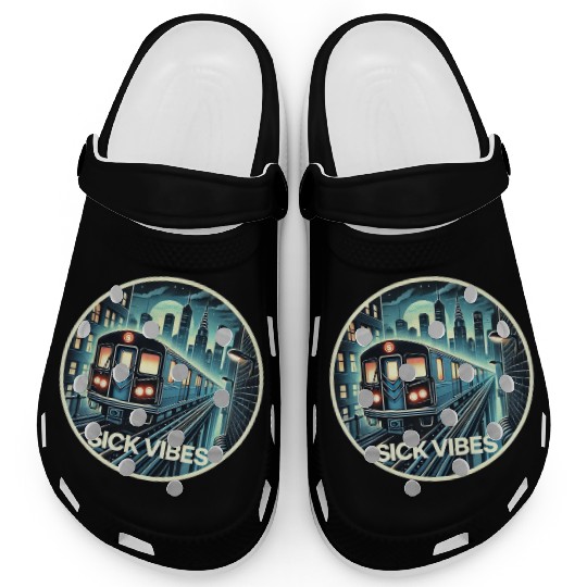 Retro Futuristic Subway Train - Neon Cyberpunk Cit Clogs