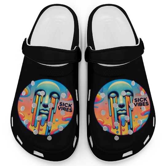Psychedelic Melting Face with Vibrant Neon Clogs