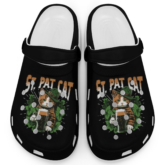 Funny St. Patricks Day Drinking Cat Clogs