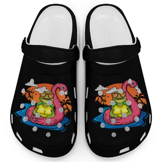 Funny Sea Turtle Swimming Flamingo Pool Sea Turtle Clogs