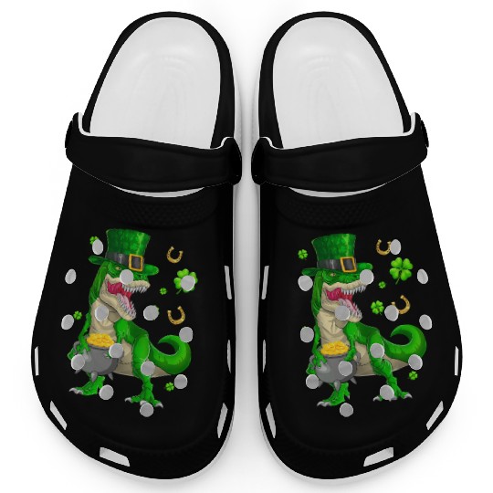 Happy St Patricks Day Dinosaur T-Rex Clogs