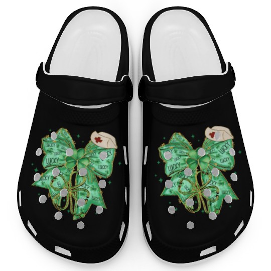 Coquette Patricks Day Bow Nurse Shamrock Lucky Clogs
