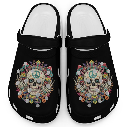 Psychedelic Skull Art Clogs